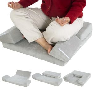 HOMBYS Meditation Cushion Large Yoga Pillow for Adult Sitting on Floor with Grey Color and 2 Knee Cushions | HOMBYS