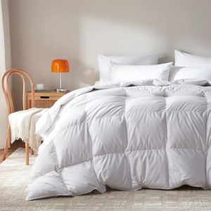 100% Organic Cotton Duvet Insert All-Season Luxury Duvet Insert for King Size Goose Feather Down Comforter with Baffl