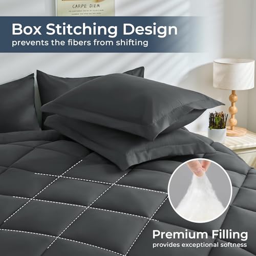 41pbaufra3l.jpg HEVUMYI Dark Grey 7-Piece King Comforter Set with Sheets & Pillowcases