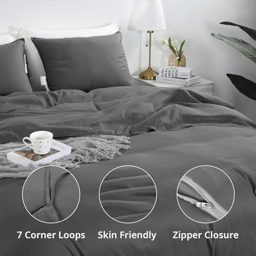41pl1gpufal.jpg HOMBYS Ultra Soft Microfiber Grey Oversized King Duvet Cover for All Season (120x120 Inch, Grey, Oversized King) HOMBY