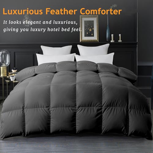 41pzazn wl.jpg ELNIDO QUEEN Feather Down Fiber Comforter - All Season Grey Fluffy Duvet Insert for Luxurious Hotel Bedding | ELNIDO