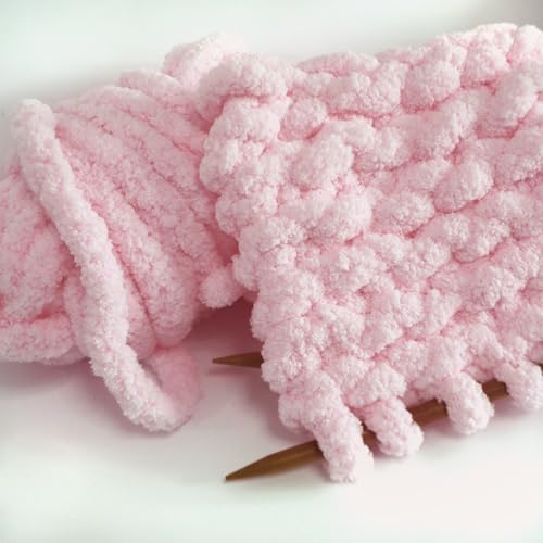 41q9sruydml.jpg Light Pink Chunky Chenille Yarn for Knitting and Crocheting, Soft and Fluffy Hand Blanket Yarn, Perfect for Carpets, Sca