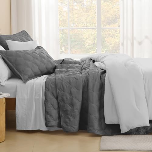 41qghlndw9l 1.jpg Litanika Oversized King Bedspreads 128x120 Quilt Set - 3 Piece Grey Lightweight Comforter Coverlets Bedding Cover Bed De