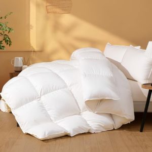 Ultra Soft 100% Cotton Feather Down Comforter, Super King Size, All Season Medium Warmth 120 x 120 Inch - Luxurious H