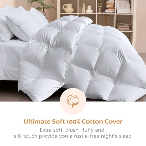 41qm2yuqyvl 1.jpg Premium Luxury Goose Feather Down Comforter for King Size Bed, Fluffy and Cozy All Season Cover with 1000T 100% Cotto