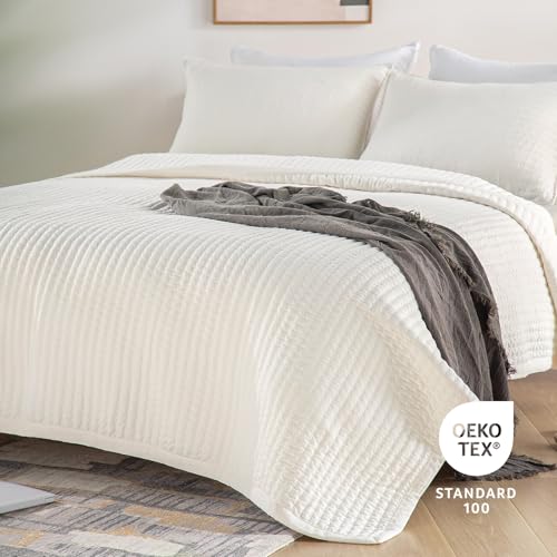 41qwt2gz0l.jpg KASENTEX Ultra Soft Quilt Coverlet Blanket Set - Machine Washable, Lightweight, Stone-Washed, Detailed Stitching (Ivory,