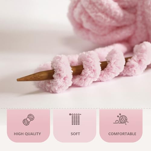 41r2wpz6s7l.jpg Light Pink Chunky Chenille Yarn for Knitting and Crocheting, Soft and Fluffy Hand Blanket Yarn, Perfect for Carpets, Sca