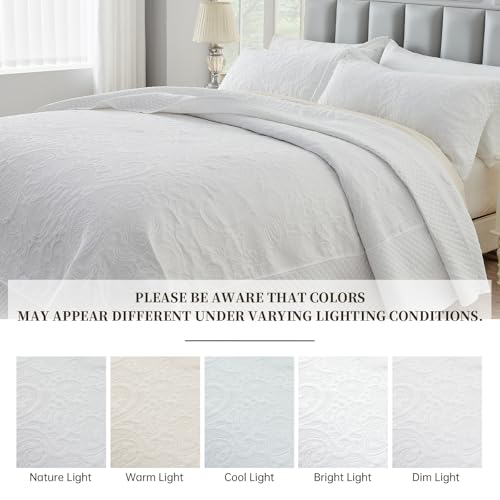 41re0ljm4zl.jpg California King Oversized Bedspread Set 128x120 inches White Paisley Quilt with Shams California King Extra Wide Quilt S