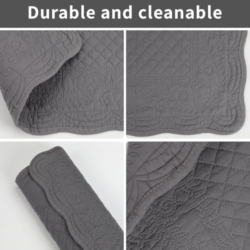 41s3an0d5l.jpg Gray 100% Cotton Quilted Placemats Set of 6 for Kitchen and Dining Room Machine Washable Rectangular Placemats (13"x18")