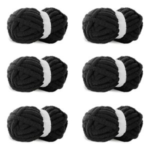 Black Bulky Chenille Yarn for Hand Knitting Blankets (30 Yards, 8.8 Ounces Each)