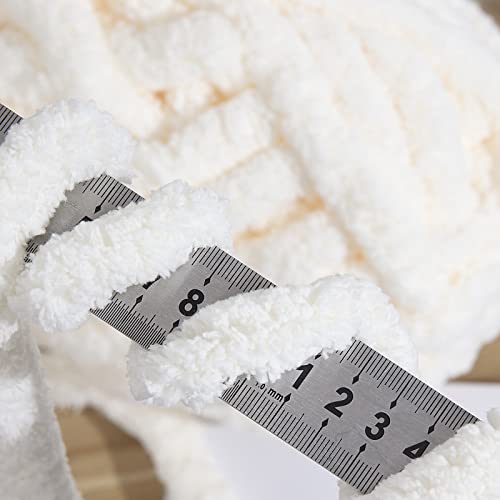 41spka2agll 1.jpg HOMBYS White Chunky Chenille Yarn for Hand Knitting Blankets, Soft Plush Yarn for Beginners, 8 Jumbo Pack (27 yds, 8 oz