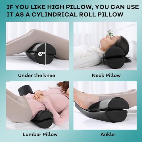 41tky qegll.jpg HOMBYS Massage Bolster Pillow, Adjustable to 2 Half Moon Pillows, Lumber & Neck Support, PU Leather Fabric Waterproof-9i