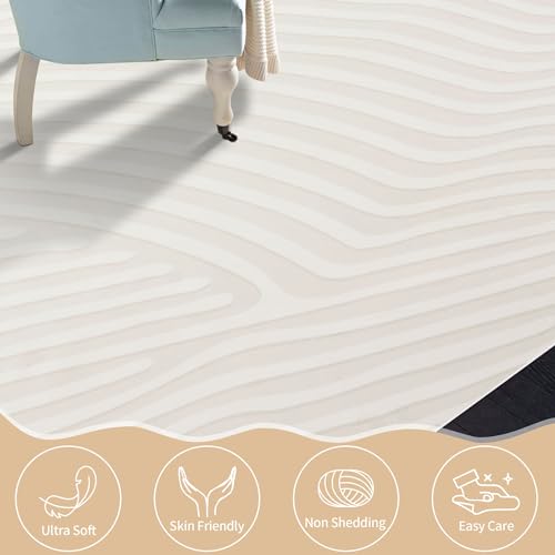 41tl2449nul 2.jpg HOMBYS 9x12 Contemporary Striped Area Rug for Living Room, Minimalist Home Deco Non-Shedding Beigerug, Large Modern Floo