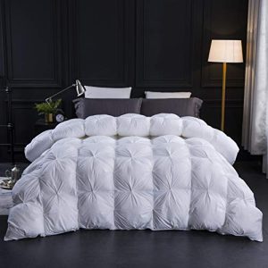 Three Geese Pinch Pleat Waterfowl Feathers Down Comforter King Size, Premium All Seasons White Hotel Warm Comforter with
