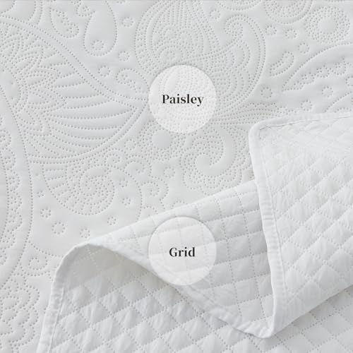 41uuxdqjonl.jpg California King Oversized Bedspread Set 128x120 inches White Paisley Quilt with Shams California King Extra Wide Quilt S