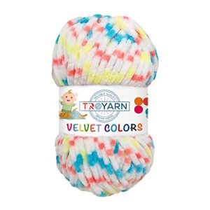 TROYARN Velvet Colors Chenille Baby Blanket Yarn for Crocheting and Knitting (10215)