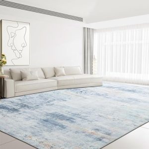 HOMBYS 10x14 ft Modern Abstract Area Rug for Living Room Bedroom, Boho Home Deco, Blue Grey, Machine Washable | HOMB