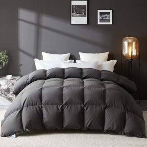 LOVSOUL Goose Feather Down Fiber Comforter King Size, 100% Organic Cotton Fabric Duvet Insert, All Season Grey Bedding C