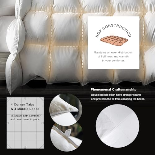 41w2wxaxul 1.jpg Royoliving Premium Feathers Down Duvet Insert Comforter King Size for All Season Medium Warmth White 100% Cotton Cover w
