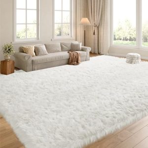 HOMBYS 8x10 Super Soft & Fluffy White Faux Fur Area Rug for Living Room HOMBYS 8x10 Shaggy Feet Mat for Bedroom Super So