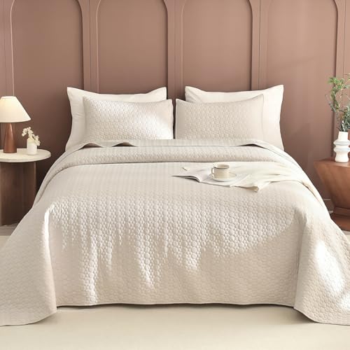 41wkryom0wl.jpg Sanracie Oversized King Quilt Bedding 128"x120" Lightweight Soft 100% Cotton Cal King Quilt Coverlet Set Wheat Colored f
