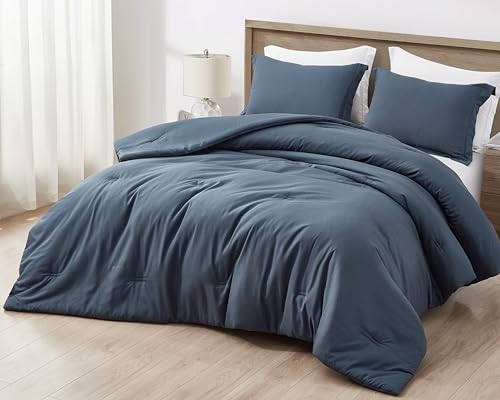 41wfnhfktcl.jpg Chezmoi Collection Cliff 3-Piece Lightweight Cooling Comforter Set for Hot Sleepers - Steel Blue