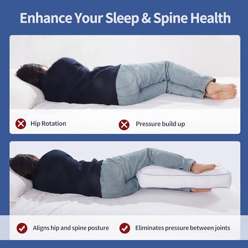 41whue3c1dl 1.jpg HOMBYS Supportive Knee Pillow for Side Sleepers with Blue Edge | HOMBYS Spinal Alignment Knee Pillow for Side Sleepe
