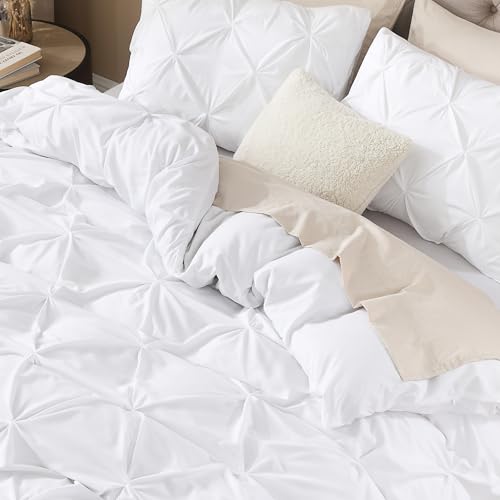 41x82pbqixl.jpg Litanika White Queen Size Pinch Pleat Duvet Cover Set Soft Microfiber Bedding with Zipper & Corner Ties Top Rated & Best