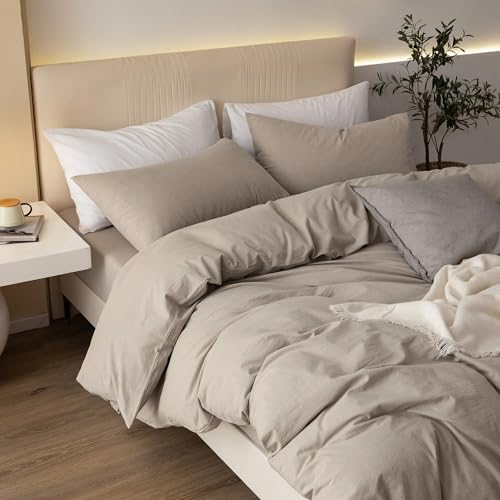 41xczgdiksl 1.jpg JIYUAN 100% Washed Cotton Duvet Cover Set for Twin Bed, 2 Pieces Breathable Linen Feel Bedding, Comfy and Modern Heated