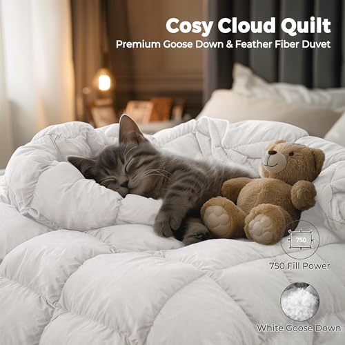 41xjwnpik4l 1.jpg Puredown Goose Down Comforter - Queen Size - White - All Season Warmth - 100% Cotton Cover - 90x88 Inch Puredown Goose
