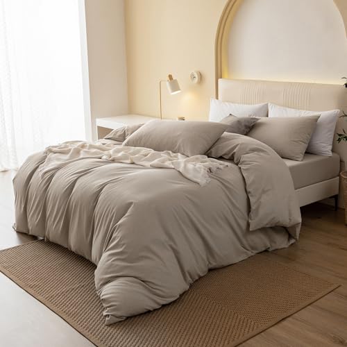 41xr5y pvsl.jpg JIYUAN 100% Washed Cotton Duvet Cover Set Breathable for Summer, Twin Size Bedding, Comfy and Soft for Casual and occasi