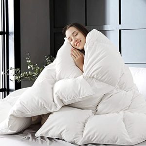 White Queen Size Feather Down Fiber Comforter, Fluffy Ultra Soft 100% Cotton Duvet Insert, All Season Luxury Hotel Beddi