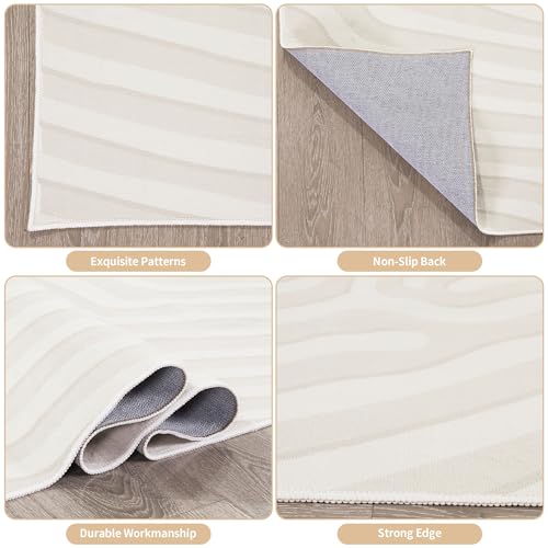 41xi9wai5wl 2.jpg HOMBYS 9x12 Contemporary Striped Area Rug for Living Room, Minimalist Home Deco Non-Shedding Beigerug, Large Modern Floo