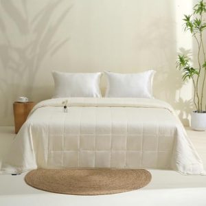 EP Mode Lightweight Quilt Blanket for Summer, Breathable- Ivory, Twin, Natural Fiber Choice