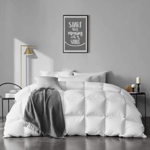 APSMILE Oversized King Feather Down Comforter - Ultra Soft 100% Organic Cotton Medium Warm Quilted Bedding