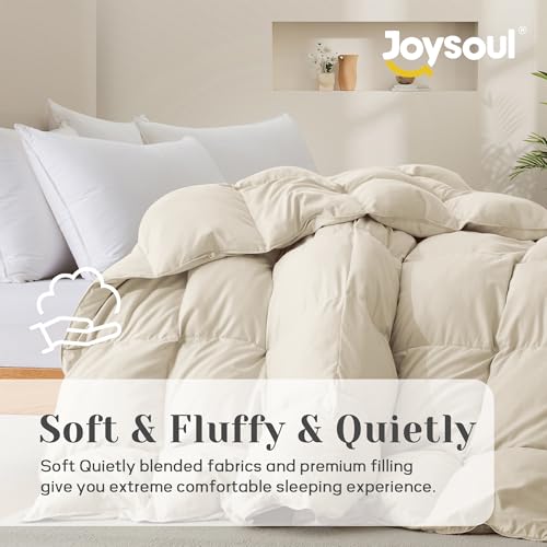 41y7auhdusl.jpg Joysoul All Season Ultra Soft California King Size Down Comforter - Luxury Hotel Cream Duvet Insert with Corner Tabs (10