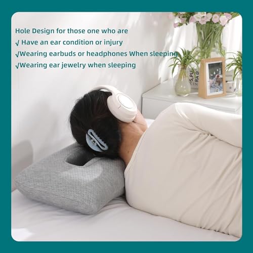 41yumkgprwl.jpg HOMBYS Memory Foam Ear Piercing Pillow for Side Sleepers, Large Hole for Easy Turning