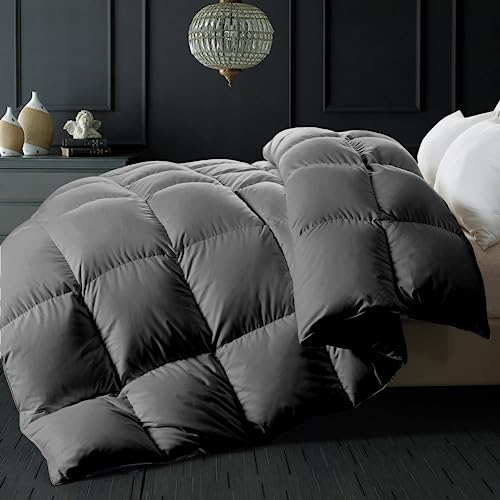 41z2xdpyvkl.jpg ELNIDO QUEEN Feather Down Fiber Comforter - All Season Grey Fluffy Duvet Insert for Luxurious Hotel Bedding | ELNIDO