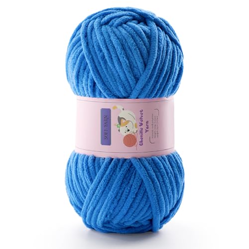 41zqalpixal.jpg Chunky Chenille Yarn for Crocheting and Knitting - Soft Plush Sky Blue Bulky Yarn for Blankets/Amigurumi/Craft/Hats/Shoe