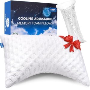 Cooling Side Sleeper Pillow for Neck and Shoulder Pain Relief Luxury Shredded Memory Foam Curved Bed Pillows Set of 1- A