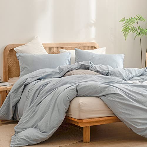 51 8wv xk7l.jpg BESTOUCH Cornflower Blue Queen Duvet Cover Set 100% Washed Cotton Super Soft Comfortable Chic Lightweight 3 PCs Home Bed