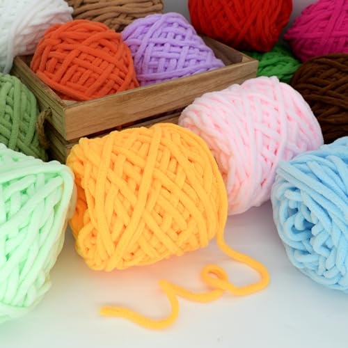 51 95p8ug0l 1.jpg Golden Yellow Chunky Chenille Yarn for Crocheting and Knitting Beginners | Thick Soft Chunky Chenille Yarn for Baby