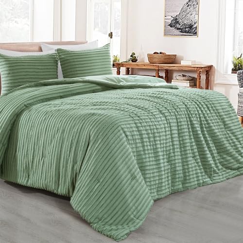 51 gtedqsdl 1.jpg HOMBYS Oversized King Boho Comforter Set for King Bed | HOMBYS Sage Green Tufted Jacquard Geometry Bedding with 2 Pi