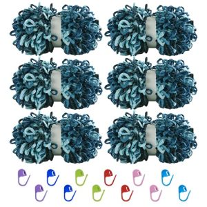HOMBYS Soft Blue Tie Dye Velvet Loop Yarn, 6 Pack (9.8 yds Each)