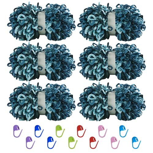 51 m25mlpl.jpg HOMBYS Soft Blue Tie Dye Velvet Loop Yarn, 6 Pack (9.8 yds Each)