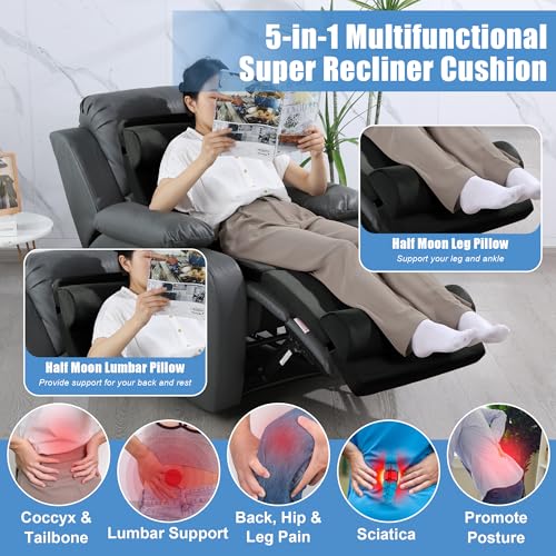 51 vxknljhl.jpg HOMBYS 5-in-1 Recliner Seat Cushion with Lumbar Support & Leg Pad, Black