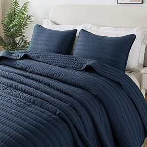 ROARINGWILD Oversized California Cal King Size Navy Blue Quilt Bedding Sets for Adults, Lightweight Comforter Bed Cover,