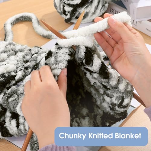 5106s41ucxl.jpg HOMBYS Super Bulky Plush Big 8 Pack Tie Dye Chunky Chenille Yarn for Arm Knitting (8, Black, Dark Grey, White) | HOM