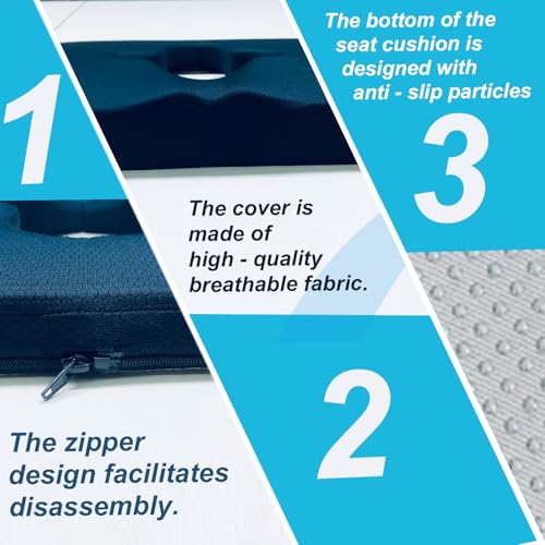 5107 heoqxl.jpg Gel Wheelchair Seat Cushion for Back and Coccyx Pain Relief (Blue) | Ergonomic Chair Cushion with Anti-Slip Cover for S