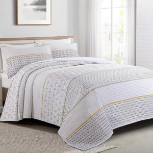 HOMBYS Oversized King Bedspread Boho Striped Pattern Quilt Set for All Season Light & Soft Coverlet Bedding Set